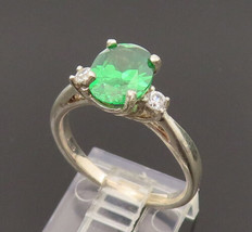 925 Silver - Vintage Green &amp; White Topaz Three Stone Ring Sz 7.25 - RG26441 - £26.75 GBP