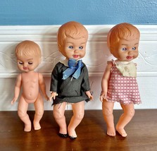 3 Vintage Mini Italian Celluloid Baby Dolls Galba Stork Sleepy Eyes 6&quot; jointed - £32.48 GBP