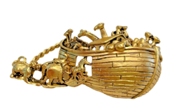 Brooch TOFA Signed Noahs Ark Goldtone Pin 2 3/4 Inches Long Vintage Jewelry - £10.97 GBP