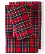 ️Lands End Twin Red Royal Stewart Plaid Portuguese Cotton Flannel Sheets... - £84.85 GBP