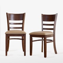 Two Solid Malaysian Oak Pu Leather Upholstered Cushion Seat Side Chairs From The - £153.31 GBP