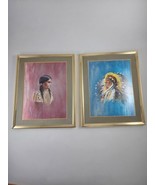2 Vtg Native American Indian Reflective Foil Matted Art Print 8 x 10 Framed - £23.29 GBP