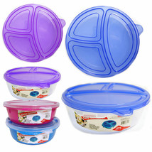 6 Large Microwave Food Storage Containers Section Divided Plates W/ Lids... - $47.49