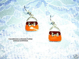 NEW ORANGE &amp; BROWN PURSE HANDBAG SILVER TONE EARRINGS - $3.99