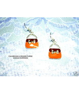 NEW ORANGE &amp; BROWN PURSE HANDBAG SILVER TONE EARRINGS - €3,42 EUR