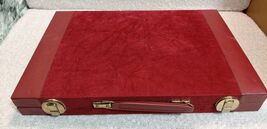 Vintage Backgammon White Maroon Swirl Set  Maroon Velvet Leather Trim Ca... - $148.50