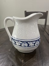 Dedham Pottery Potting Shed Milk Jug Pitcher Blue Rabbit Pattern 7.5&quot; Ta... - $34.64