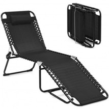 Folding Heightening Design Beach Lounge Chair with Pillow for Patio-Black - Col - £108.32 GBP