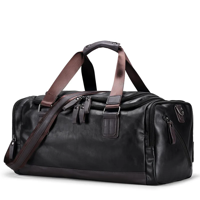 Leather Men Women Travel Bag Large Duffle Hand Luggage Bags Travel Fitness Bags  - £39.96 GBP