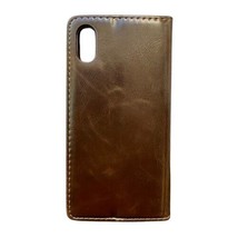 iPhone X Luxury Brown Leather Stitched Protective Folio Folding Case - $14.25