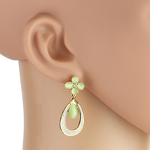 Gold Tone Dangling Drop Earrings With Faux Jade - £20.49 GBP