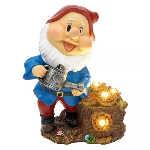Garden Solar Powered Gnome Figurines Outdoor Statue Ornaments LED ELF Patio - £31.57 GBP