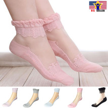 1 pair Women Lace Ruffle Frill Sheer Transparent Silk Elastic Mesh Ankle... - $3.94+