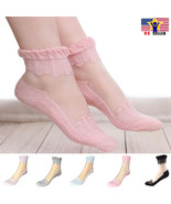 1 pair Women Lace Ruffle Frill Sheer Transparent Silk Elastic Mesh Ankle Socks - £3.14 GBP - £3.66 GBP