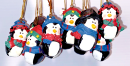 Penguin Ornaments Miniature Jingle Bell Ball Christmas Holiday Resin Lot Of 12 - £22.05 GBP
