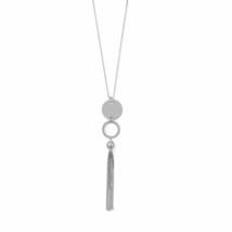 Sterling Silver 925 Disk Circle Long Tassel Women Chain Jewelry Necklace 32&quot; - £122.98 GBP