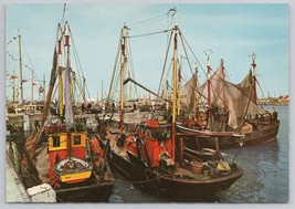 Oostende Fishing Boats at Harbor Belgium Colorful Scene Vintage Postcard - £10.80 GBP