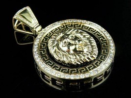 2.40 Ct Round Cut Diamond Lion Head Medallion Pendant Solid 14k Yellow Gold Over - £156.44 GBP