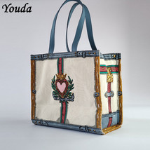 Youda Women Canvas Shoulder Bag Printing Ladies Shopping Bags Cotton Cloth Fabri - £34.04 GBP
