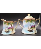 Vtg Takito Hand Painted Creamer &amp; Sugar Set Boat Scene Beautiful - €43,06 EUR