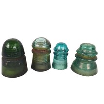 Set of 4 Glass Insulators, Brookfield Gayner Hemingray Blue Aqua &amp; Green Tint - £34.72 GBP