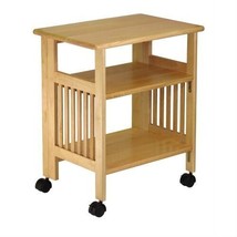 3-Shelf Folding Wood Printer Stand Cart in Natural with Lockable Casters - £117.90 GBP