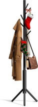 Bamboo Coat Rack Freestanding Adjustable Coat Tree with 3 Sections &amp; 8 Hooks - £31.96 GBP