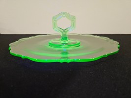 Uranium Vaseline Green Glass 10” Tidbit Serving Tray with Handle Vintage - £18.97 GBP