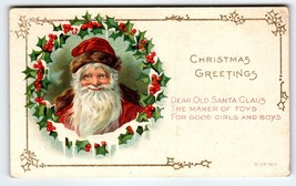 Christmas Postcard Santa Claus Holly Wreath JP  Original 1917 Antique Vintage - £15.02 GBP