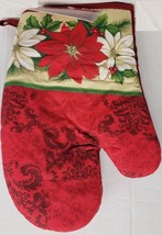 1 Printed Kitchen Oven Mitt (11&quot;) Christmas Red &amp; White Poinsettia Flowers, Am - £6.25 GBP