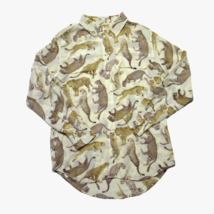 NWT Equipment Signature in Almond Floating Cheetah Cat Silk Button Down Shirt S - £77.83 GBP