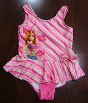 Older Mattel BARBIE One Piece Pink Stripe Swimsuit Bathing Suit Girls Size 7 - £11.91 GBP