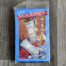 Yarn Tree Linen Cross Stitch Stocking Kit - White Christmas - Ornament 4.5&quot; - $233.36 MXN