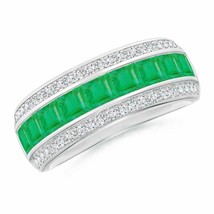 ANGARA Channel-Set Square Emerald and Diamond Half Eternity Band - £1,392.09 GBP