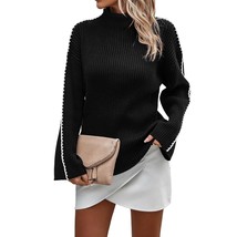 Women&#39;S 2023 Fall Mock Neck Long Sleeve Ribbed Knit Contrast Stitching O... - £65.12 GBP
