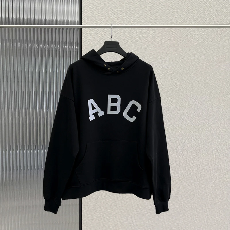 New ESSENTIALS Hoodies Season 7 Flocked ABC Logo Oversized Sweatshirts  Men Wome - £124.79 GBP