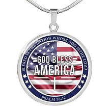 Express Your Love Gifts God Bless America Flag Circle Necklace Stainless Steel 1 - £42.77 GBP