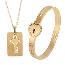 A Couple Lovers Jewelry Love Heart Lock Bracelet Stainless Steel Bracelets Bangl - £24.61 GBP