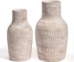 Set Of 2 Large Farmhouse Decorative Vases With Cream Glaze For Table, Mantel, - £35.92 GBP