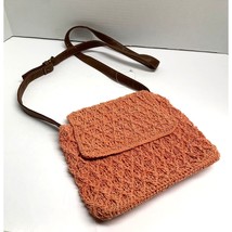 Crocheted Orange Purse Handbag Crossbody Knit 9x9x2.5 - £23.67 GBP