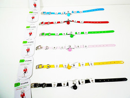 Pet Collars Cat Dog Collar 12&quot; with Bow Bell Blue Red Green Pink Yellow Black in - £4.80 GBP