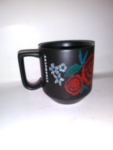 Starbucks Coffee Cup Red Roses Black Matte Mug  10 OZ. - £14.34 GBP