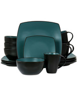 Gibson Elite Soho Lounge 16 Piece Matte Glaze Square Dinnerware Set in Teal - $2,822.55 MXN