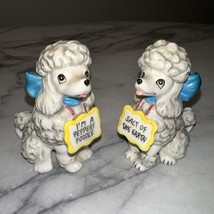 Vintage Ceramic Lady Poodle Salt N Pepper Shakers Kitsch Japan 3&quot; Set Puppy Dog - £22.87 GBP