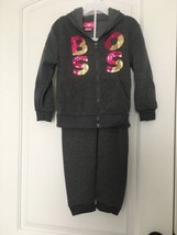 2pc Love Pink Girls Gray Jogging Pant Suit Hoodie &amp; Pants Size 4  - £30.26 GBP