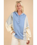 VERY J Exposed Seam Color Block Half Button Hoodie - $84.24 CAD