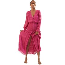 Anthropologie XS Fushia PINK Smocked V- Neck Maxi Dress  - £36.96 GBP