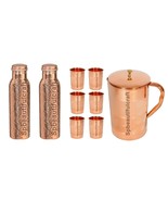 Pure Copper Hammered Bottle Water Pitcher Jug 6 Drinking Tumbler Glass S... - £67.24 GBP