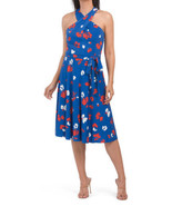 NEW TAHARI ASL BLUE FLORAL FIT AND FLARE BELTED  MIDI DRESS SIZE 12 $148 - £54.58 GBP