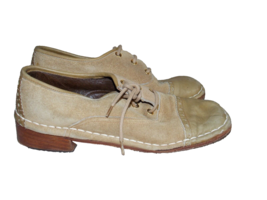 Circus Italy BOHO Hippie Suede Tan Captoe Loafers Heel Tie Lace Women 6.... - $34.99